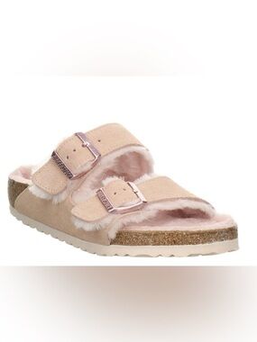 Birkenstock Arizona Shearling Sandals, Light Rose Pink, size 7
